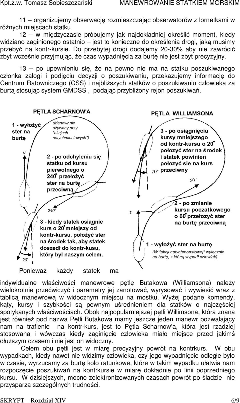 Do przebytej drogi dodajemy 20-30% aby nie zawrócić zbyt wcześnie przyjmując, Ŝe czas wypadnięcia za burtę nie jest zbyt precyzyjny.