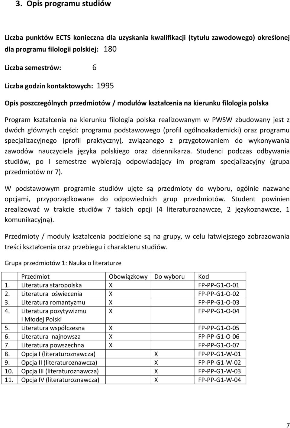programu podstawowego (profil ogólnoakademicki) oraz programu specjalizacyjnego (profil praktyczny), związanego z przygotowaniem do wykonywania zawodów nauczyciela języka polskiego oraz dziennikarza.