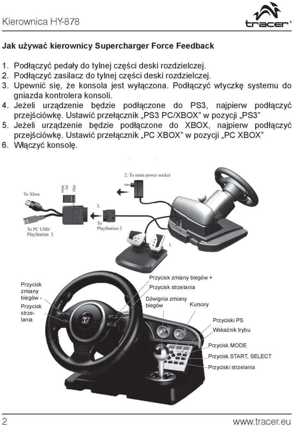 Ustawić przełącznik PS3 PC/XBOX w pozycji PS3 5. Jeżeli urządzenie będzie podłączone do XBOX, najpierw podłączyć przejściówkę. Ustawić przełącznik PC XBOX w pozycji PC XBOX 6. Włączyć konsolę.