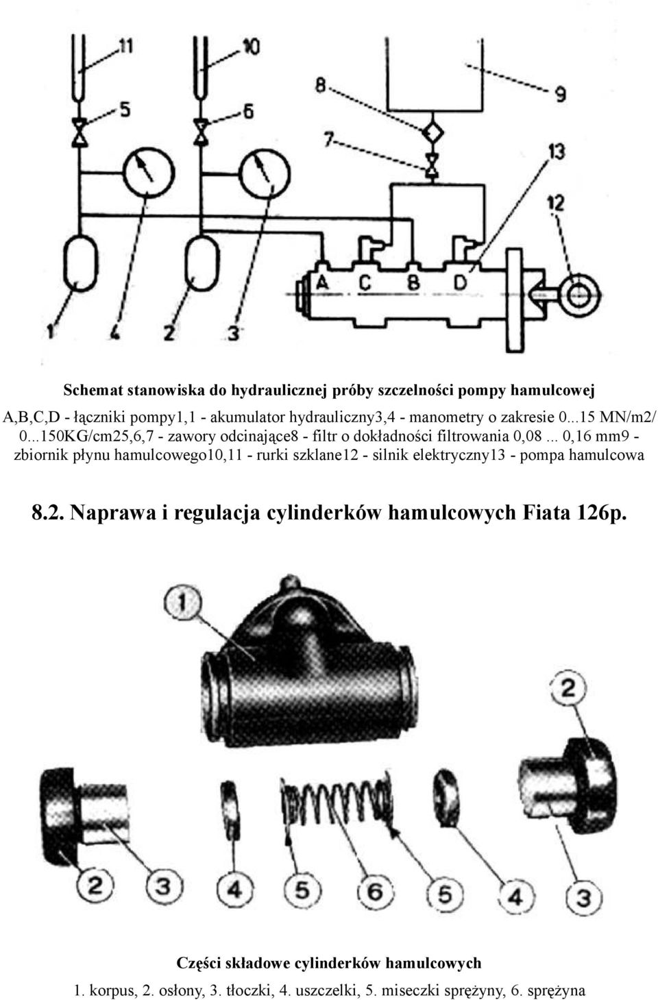 .. 0,16 mm9 - zbiornik płynu hamulcowego10,11 - rurki szklane12 - silnik elektryczny13 - pompa hamulcowa 8.2. Naprawa i regulacja cylinderków hamulcowych Fiata 126p.