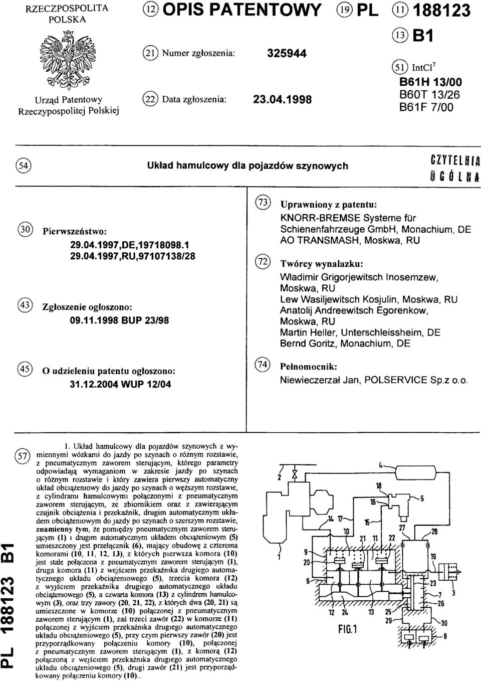1998 BUP 23/98 (45) O udzieleniu patentu ogłoszono: 31.12.