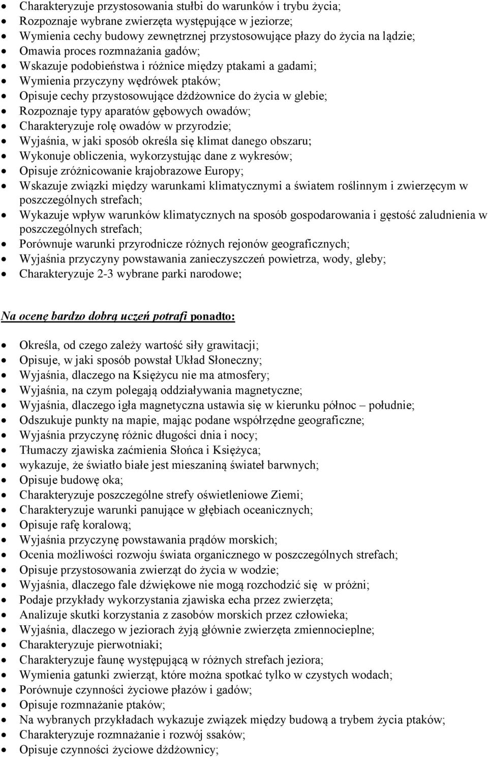 aparatów gębowych owadów; Charakteryzuje rolę owadów w przyrodzie; Wyjaśnia, w jaki sposób określa się klimat danego obszaru; Wykonuje obliczenia, wykorzystując dane z wykresów; Opisuje zróżnicowanie