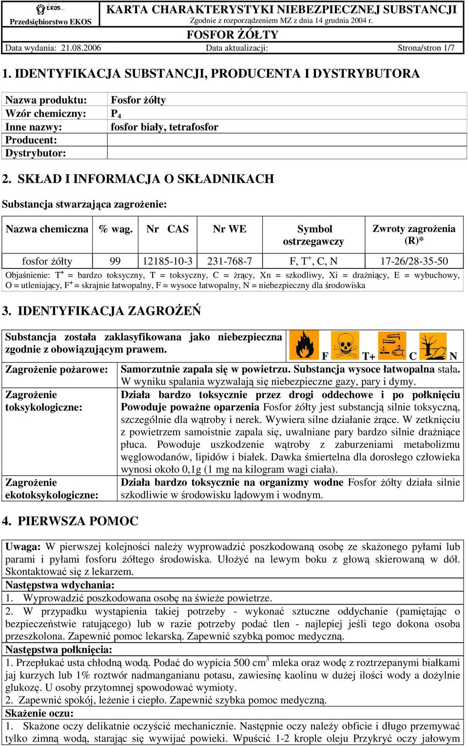 SKŁAD I INFORMACJA O SKŁADNIKACH Substancja stwarzająca zagroŝenie: Nazwa chemiczna % wag.