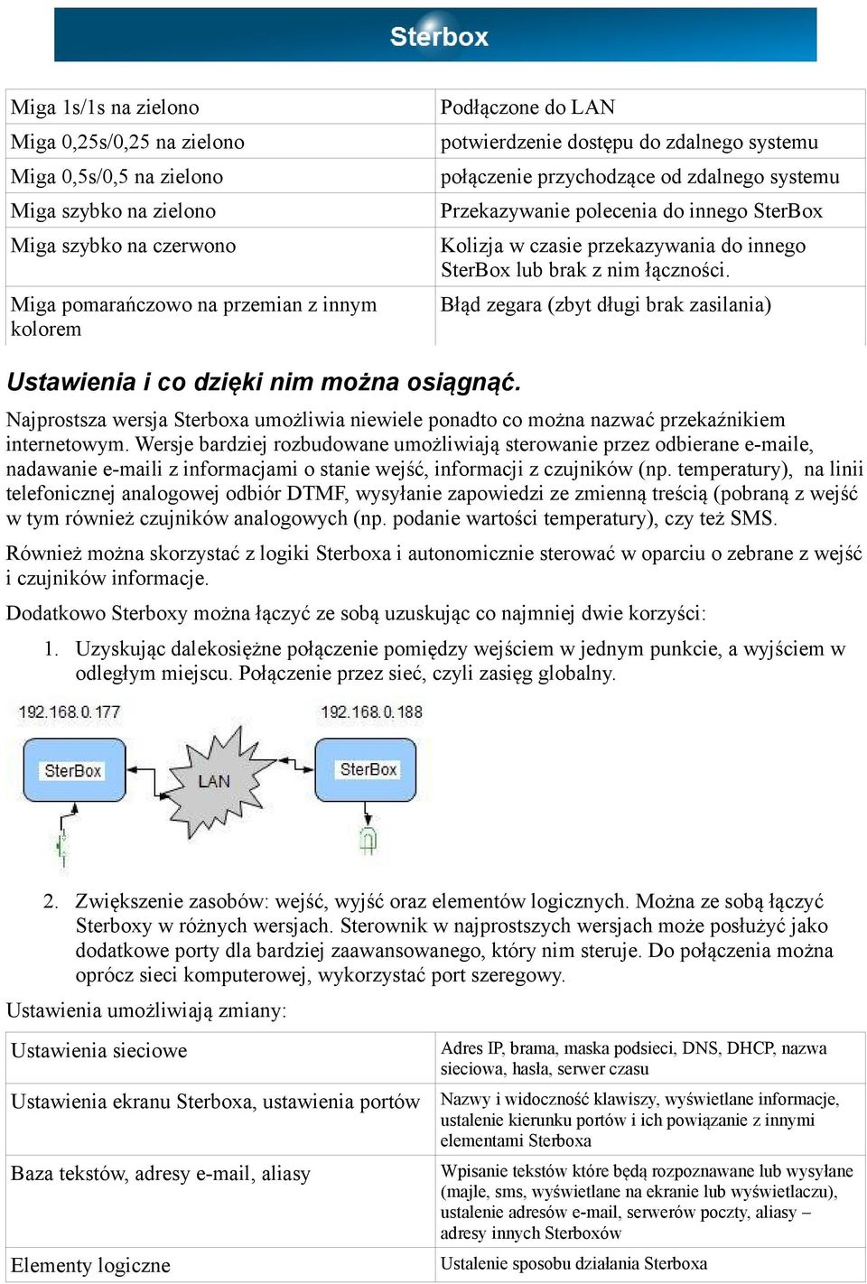 Błąd zegara (zbyt długi brak zasilania) Ustawienia i co dzięki nim można osiągnąć. Najprostsza wersja Sterboxa umożliwia niewiele ponadto co można nazwać przekaźnikiem internetowym.