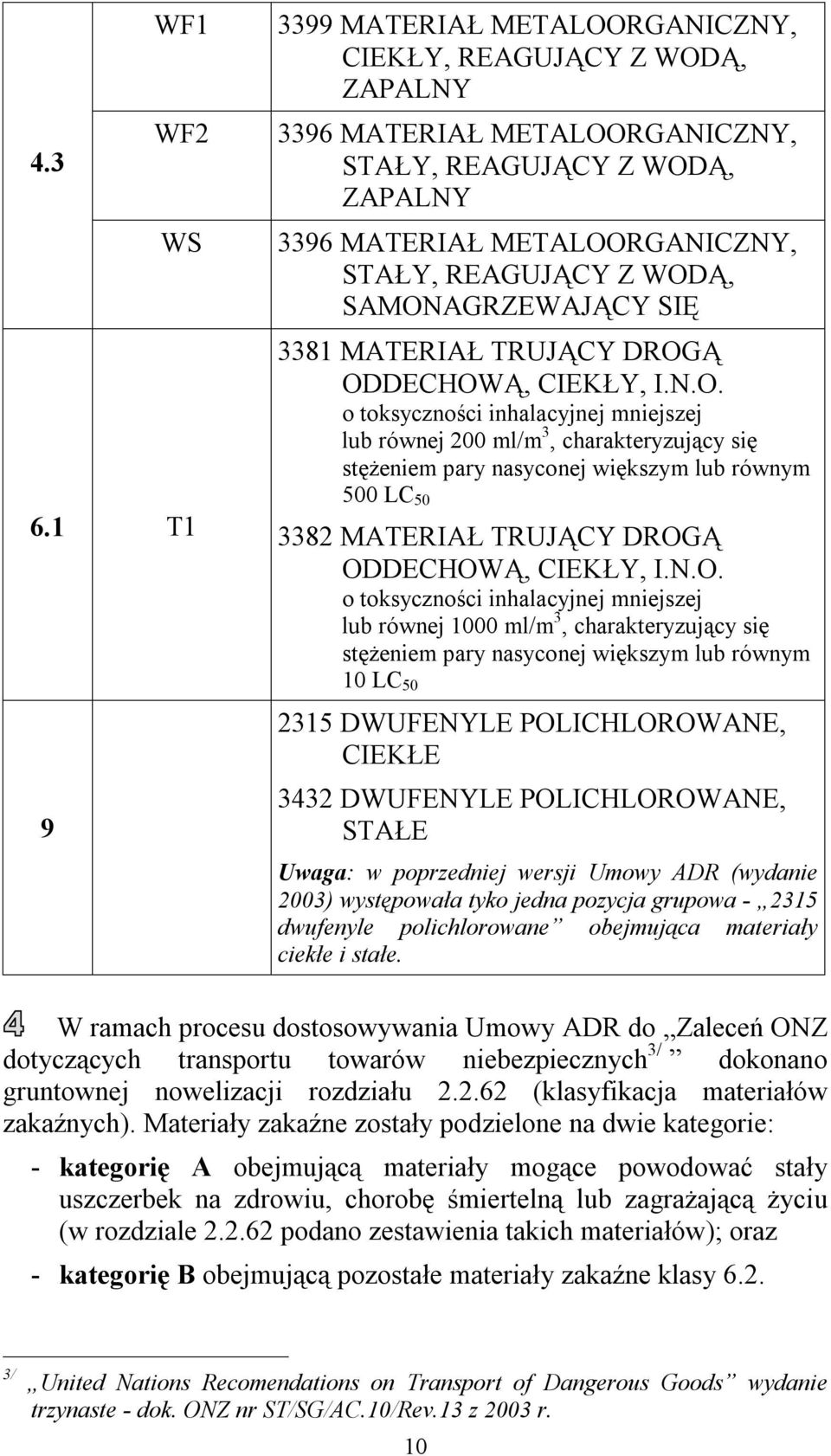 SAMONAGRZEWAJĄCY SIĘ 3381 MATERIAŁ TRUJĄCY DROGĄ ODDECHOWĄ, CIEKŁY, I.N.O. o toksyczności inhlcyjnej mniejszej lub równej 200 ml/m 3, chrkteryzujący się stężeniem pry nsyconej większym lub równym 500 LC 50 3382 MATERIAŁ TRUJĄCY DROGĄ ODDECHOWĄ, CIEKŁY, I.