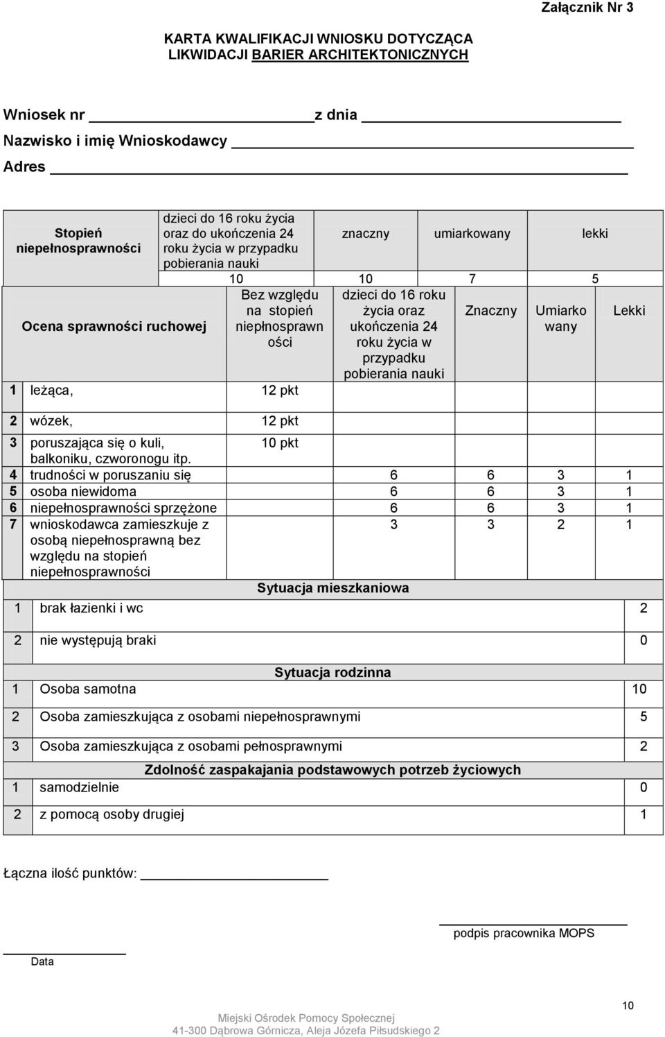 niepłnosprawn wany ości dzieci do 16 roku życia oraz ukończenia 24 roku życia w przypadku pobierania nauki 3 poruszająca się o kuli, 10 pkt balkoniku, czworonogu itp.