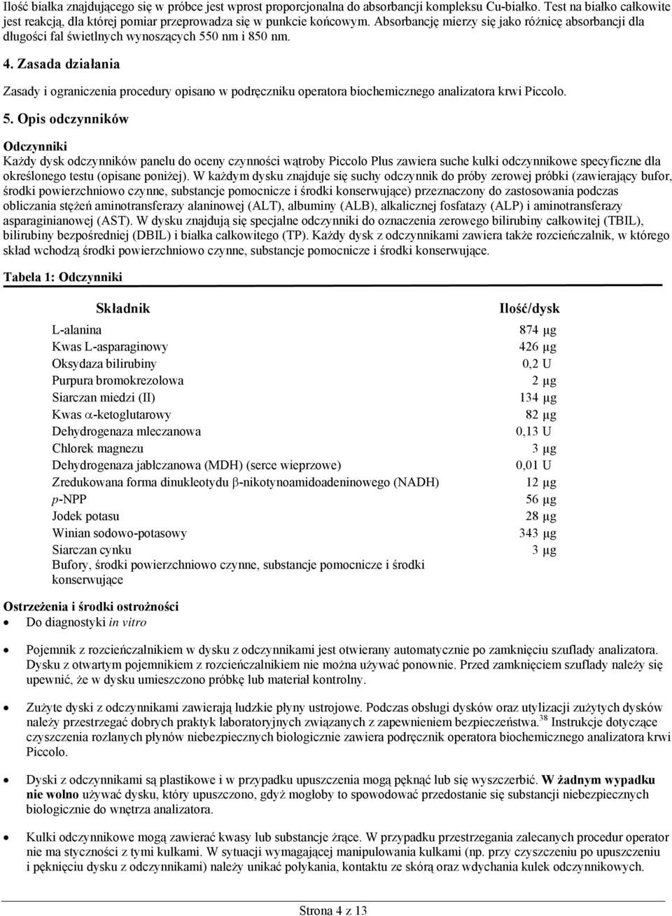 Zasada działania Zasady i ograniczenia procedury opisano w podręczniku operatora biochemicznego analizatora krwi Piccolo. 5.