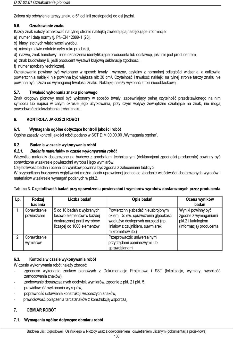 PN-EN 12899-1 [23], b) klasy istotnych właściwości wyrobu, c) miesiąc i dwie ostatnie cyfry roku produkcji, d) nazwę, znak handlowy i inne oznaczenia identyfikujące producenta lub dostawcę, jeśli nie