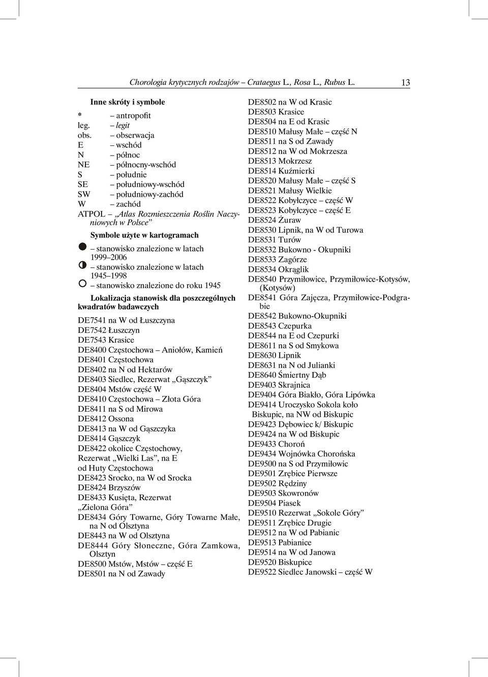 stanowisko znalezione w latach 1999 2006 stanowisko znalezione w latach 1945 1998 stanowisko znalezione do roku 1945 Lokalizacja stanowisk dla poszczególnych kwadratów badawczych DE7541 na W od