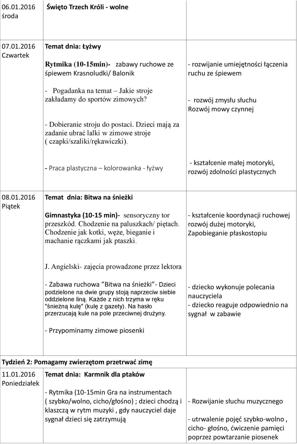 - rozwijanie umiejętności łączenia ruchu ze śpiewem - rozwój zmysłu słuchu Rozwój mowy czynnej - Praca plastyczna kolorowanka - łyżwy - kształcenie małej motoryki, rozwój zdolności plastycznych 08.01.