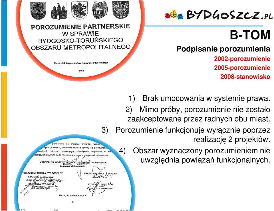 2) Mimo próby, porozumienie nie zostało zaakceptowane przez radnych obu miast.