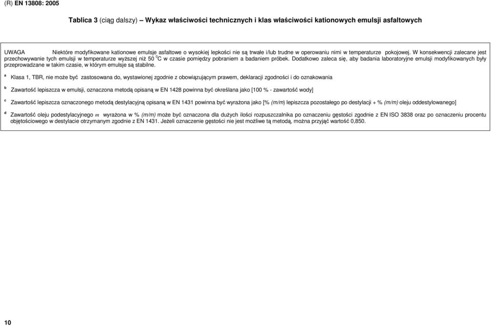 W konsekwencji zalecane jest przechowywanie tych emulsji w temperaturze wyŝszej niŝ 50 0 C w czasie pomiędzy pobraniem a badaniem próbek.