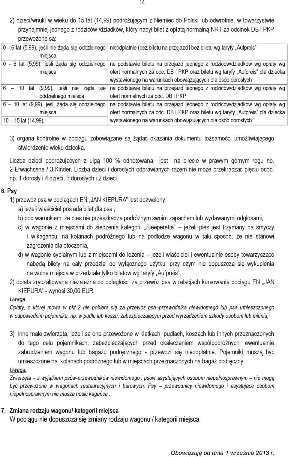 miejsca 6 10 lat (9,99), jeśli nie żąda się oddzielnego miejsca 6 10 lat (9,99), jeśli żąda się oddzielnego miejsca, 10 15 lat (14,99), na podstawie biletu na przejazd jednego z rodziców/dziadków wg