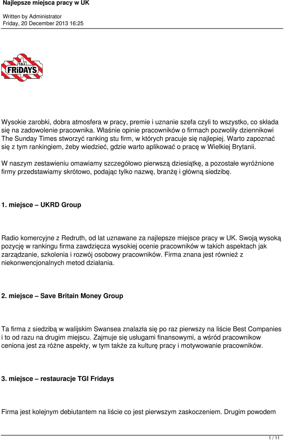 Warto zapoznać się z tym rankingiem, żeby wiedzieć, gdzie warto aplikować o pracę w Wielkiej Brytanii.