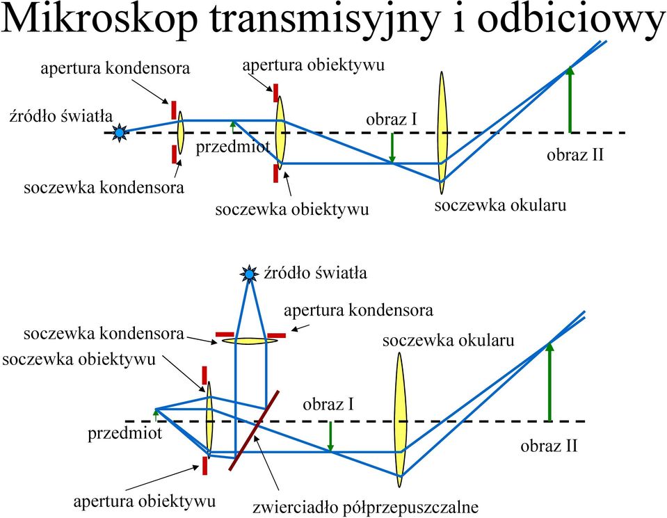 obraz II źródło światła soczewka kondensora soczewka obiektywu przedmiot apertura