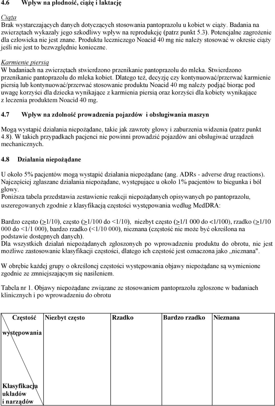 Produktu leczniczego Noacid 40 mg nie należy stosować w okresie ciąży jeśli nie jest to bezwzględnie konieczne.