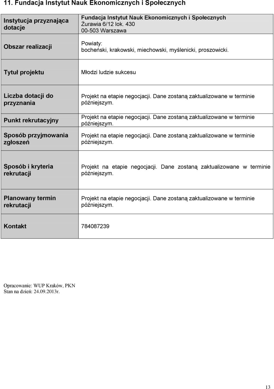 Dane zostaną zaktualizowane w terminie późniejszym. Projekt na etapie negocjacji. Dane zostaną zaktualizowane w terminie późniejszym.