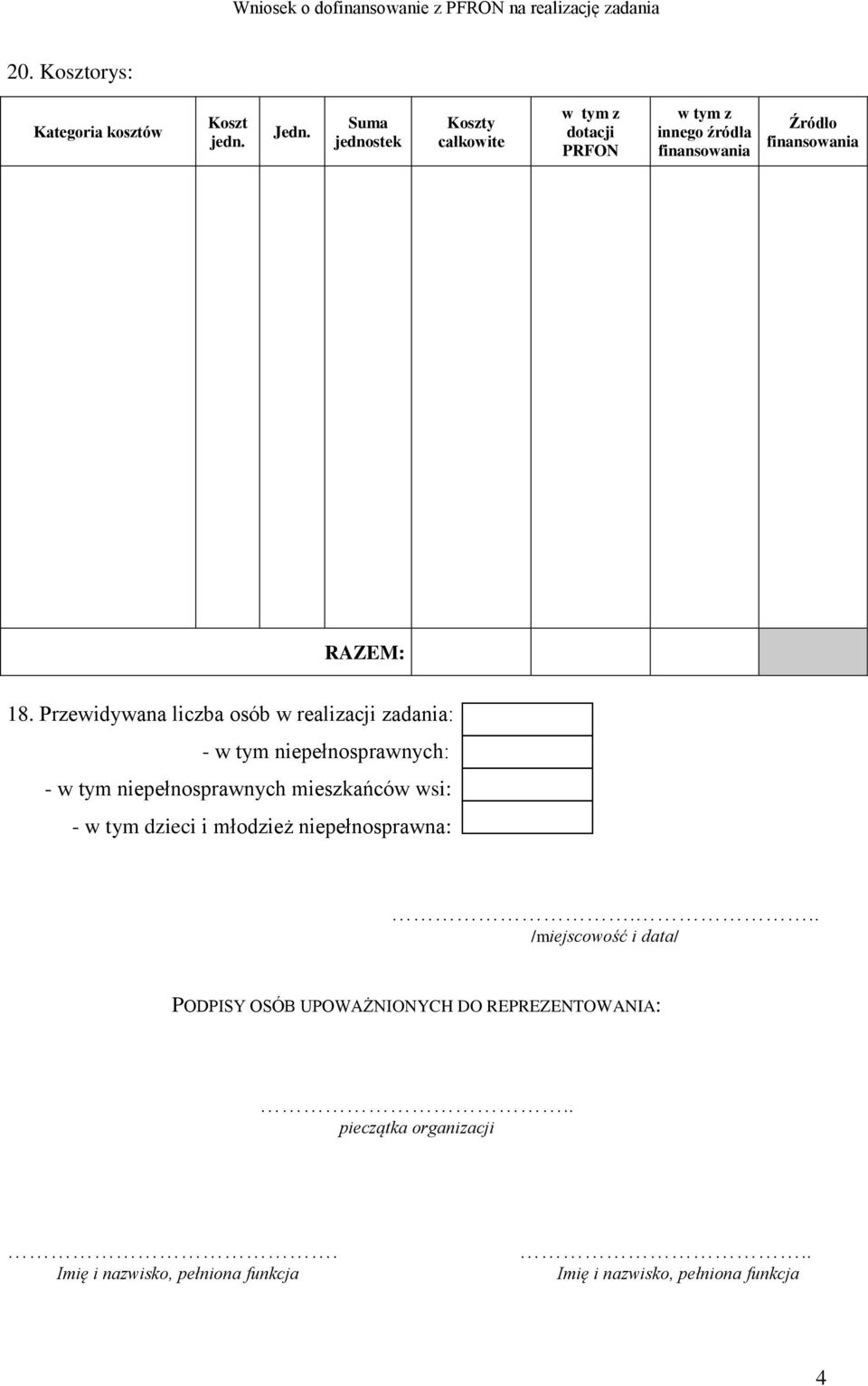 Przewidywana liczba osób w realizacji zadania: - w tym niepełnosprawnych: - w tym niepełnosprawnych mieszkańców wsi: - w