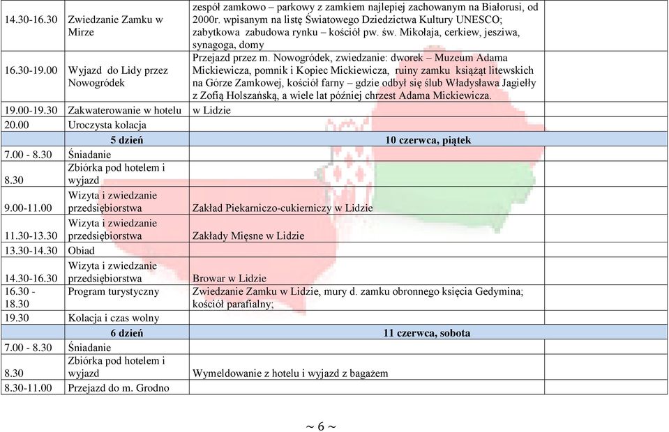 Nowogródek, zwiedzanie: dworek Muzeum Adama Mickiewicza, pomnik i Kopiec Mickiewicza, ruiny zamku książąt litewskich na Górze Zamkowej, kościół farny gdzie odbył się ślub Władysława Jagiełły z Zofią