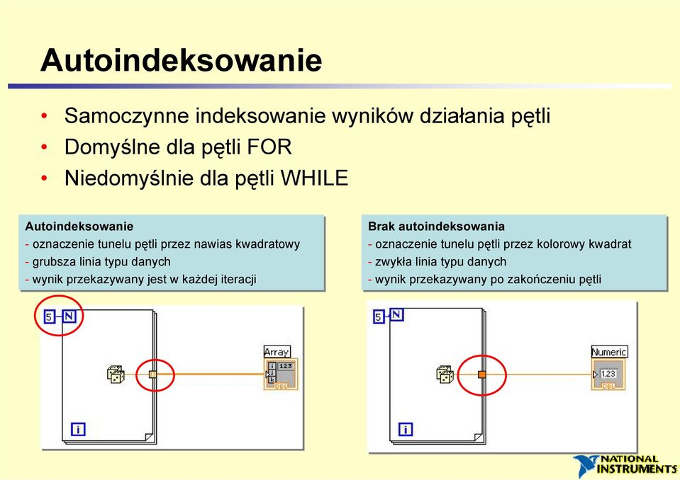 grubsza linia typu danych - wynik przekazywany jest w każdej iteracji Brak autoindeksowania -