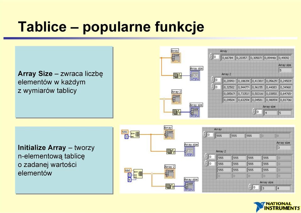 wymiarów tablicy Initialize Array tworzy