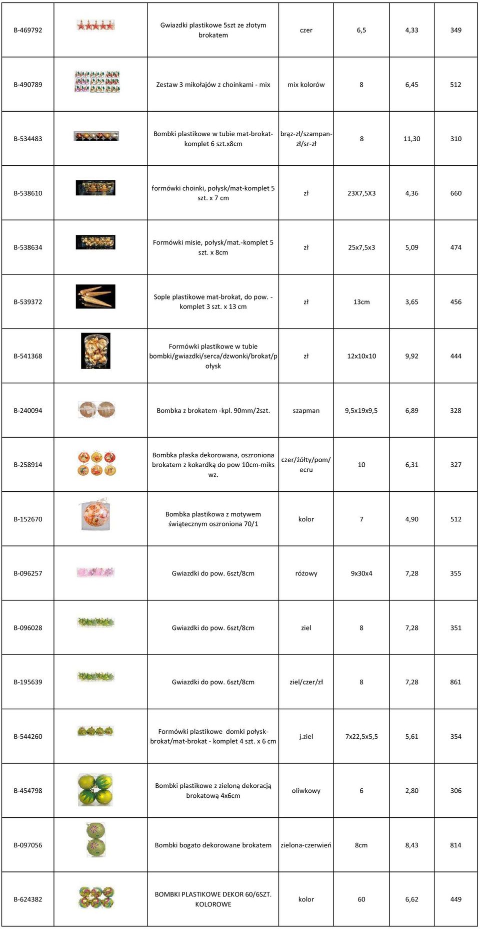 -komplet 5 szt. x 8cm zł 25x7,5x3 5,09 474 B-539372 ok Sople plastikowe mat-brokat, do pow. - komplet 3 szt.