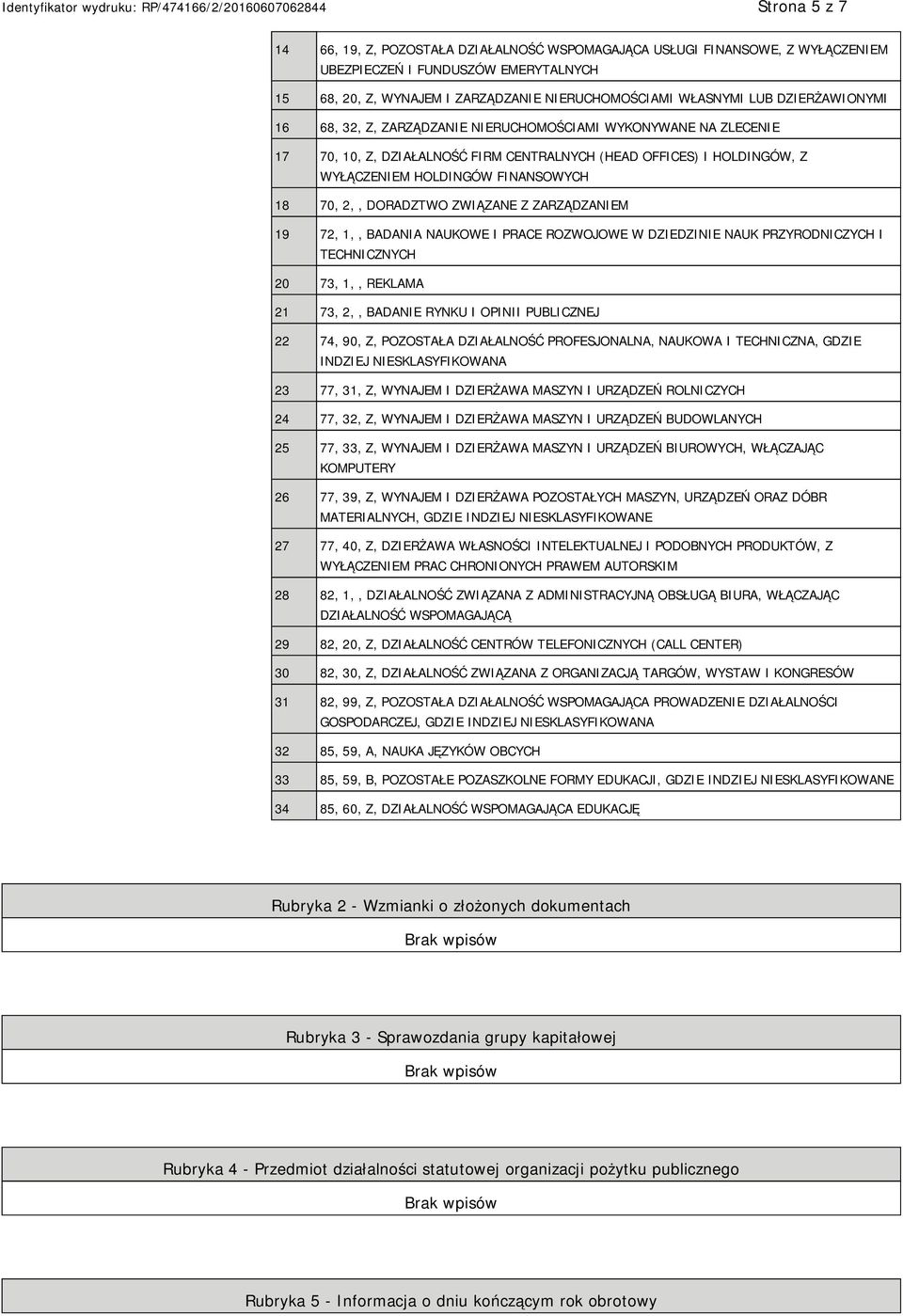ZWIĄZANE Z ZARZĄDZAM 19 72, 1,, BADANIA NAUKOWE I PRACE ROZWOJOWE W DZIEDZI NAUK PRZYRODNICZYCH I TECHNICZNYCH 20 73, 1,, REKLAMA 21 73, 2,, BADA RYNKU I OPINII PUBLICZNEJ 22 74, 90, Z, POZOSTAŁA