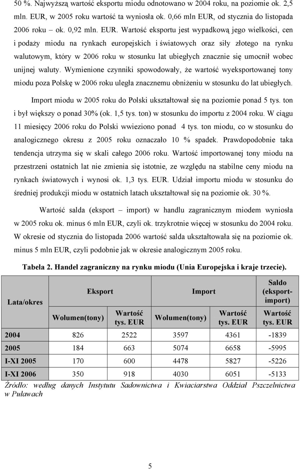 od stycznia do listopada 2006 roku ok. 0,92 mln. EUR.