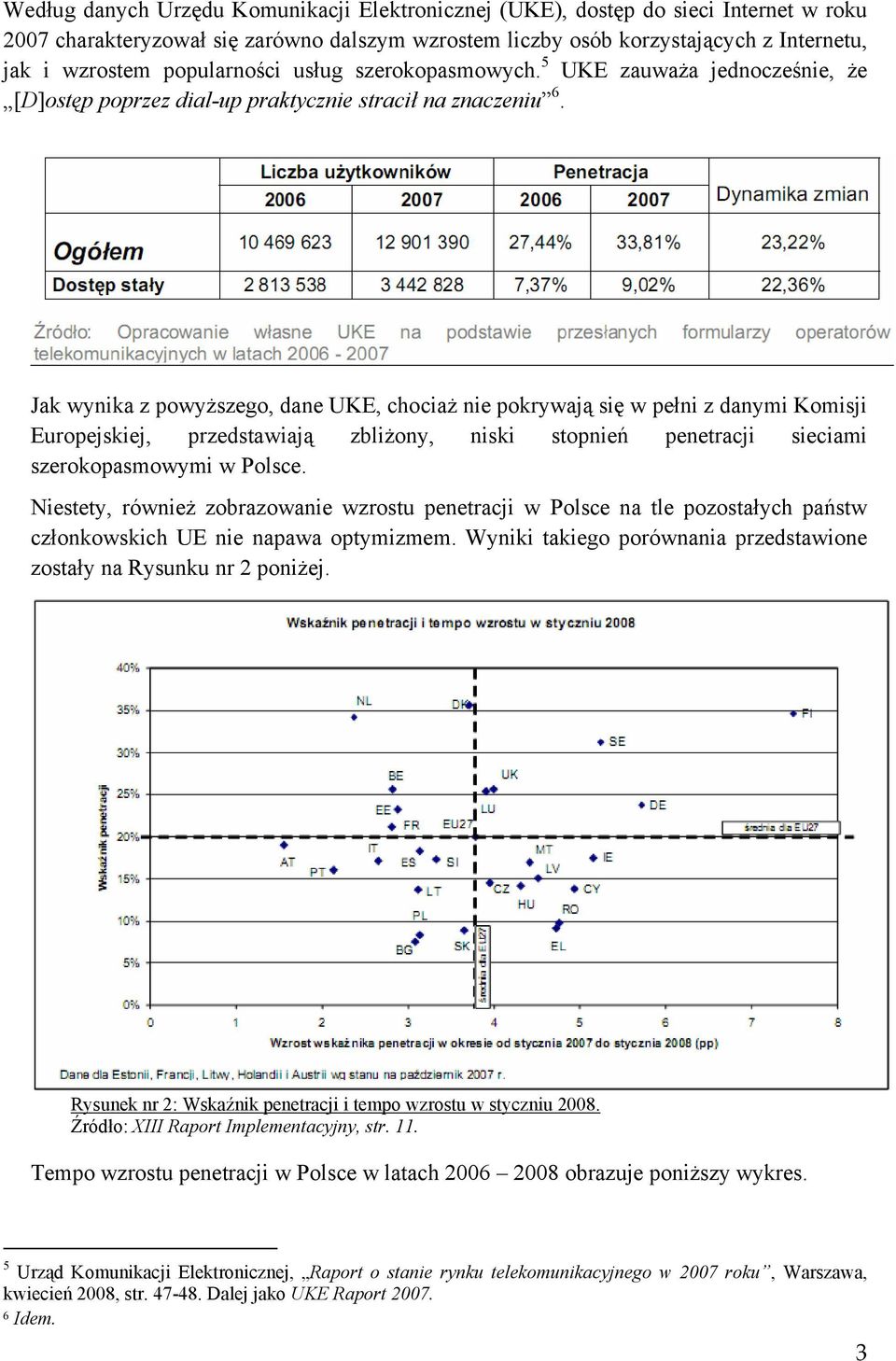 Jak wynika z powyższego, dane UKE, chociaż nie pokrywają się w pełni z danymi Komisji Europejskiej, przedstawiają zbliżony, niski stopnień penetracji sieciami szerokopasmowymi w Polsce.