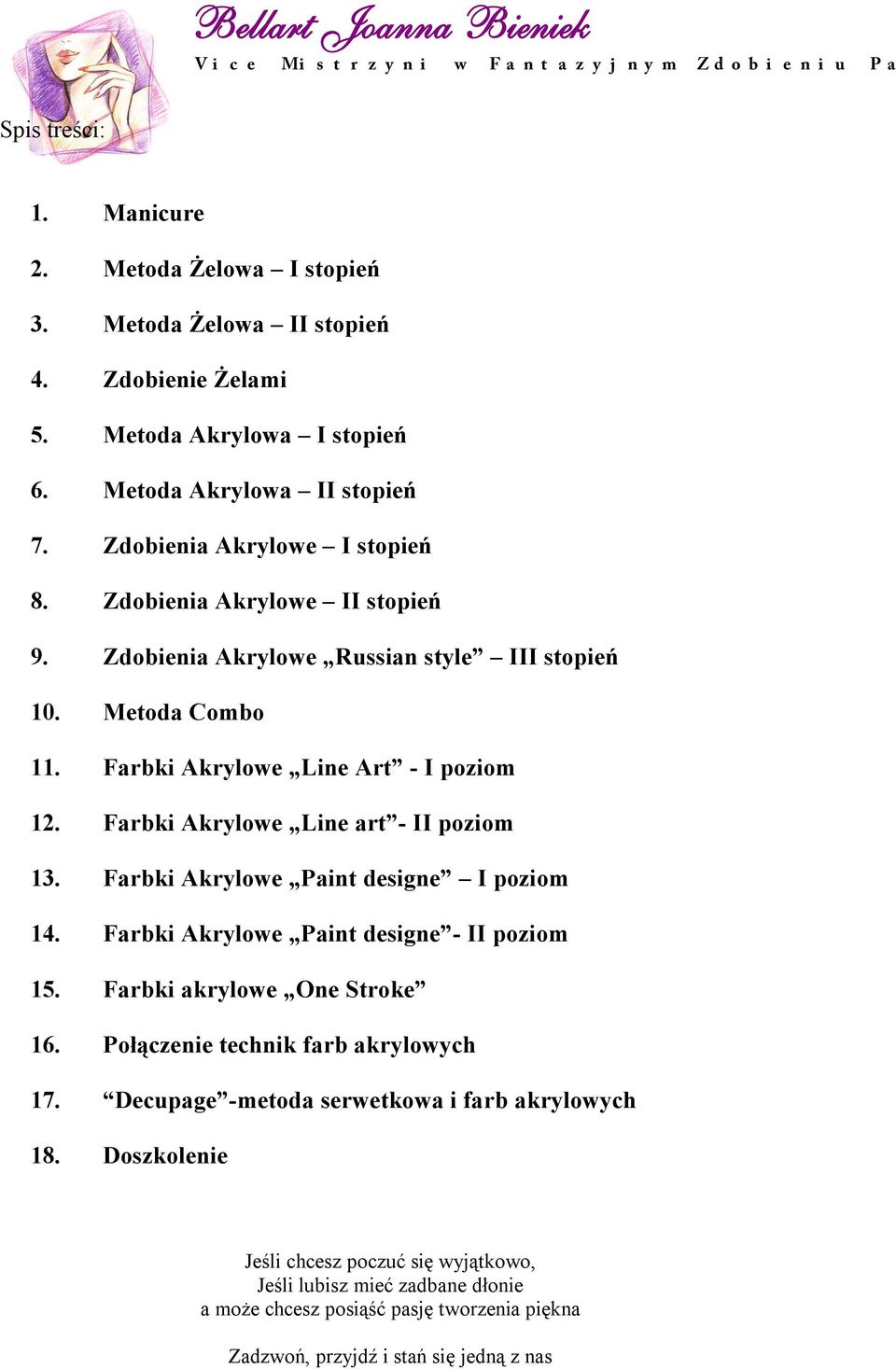 Metoda Combo 11. Farbki Akrylowe Line Art - I poziom 12. Farbki Akrylowe Line art - II poziom 13. Farbki Akrylowe Paint designe I poziom 14.