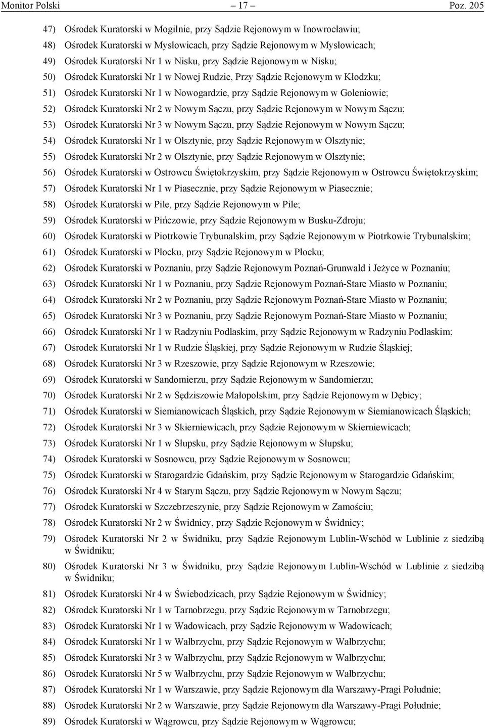 Sądzie Rejonowym w Nisku; 50) Ośrodek Kuratorski Nr 1 w Nowej Rudzie, Przy Sądzie Rejonowym w Kłodzku; 51) Ośrodek Kuratorski Nr 1 w Nowogardzie, przy Sądzie Rejonowym w Goleniowie; 52) Ośrodek