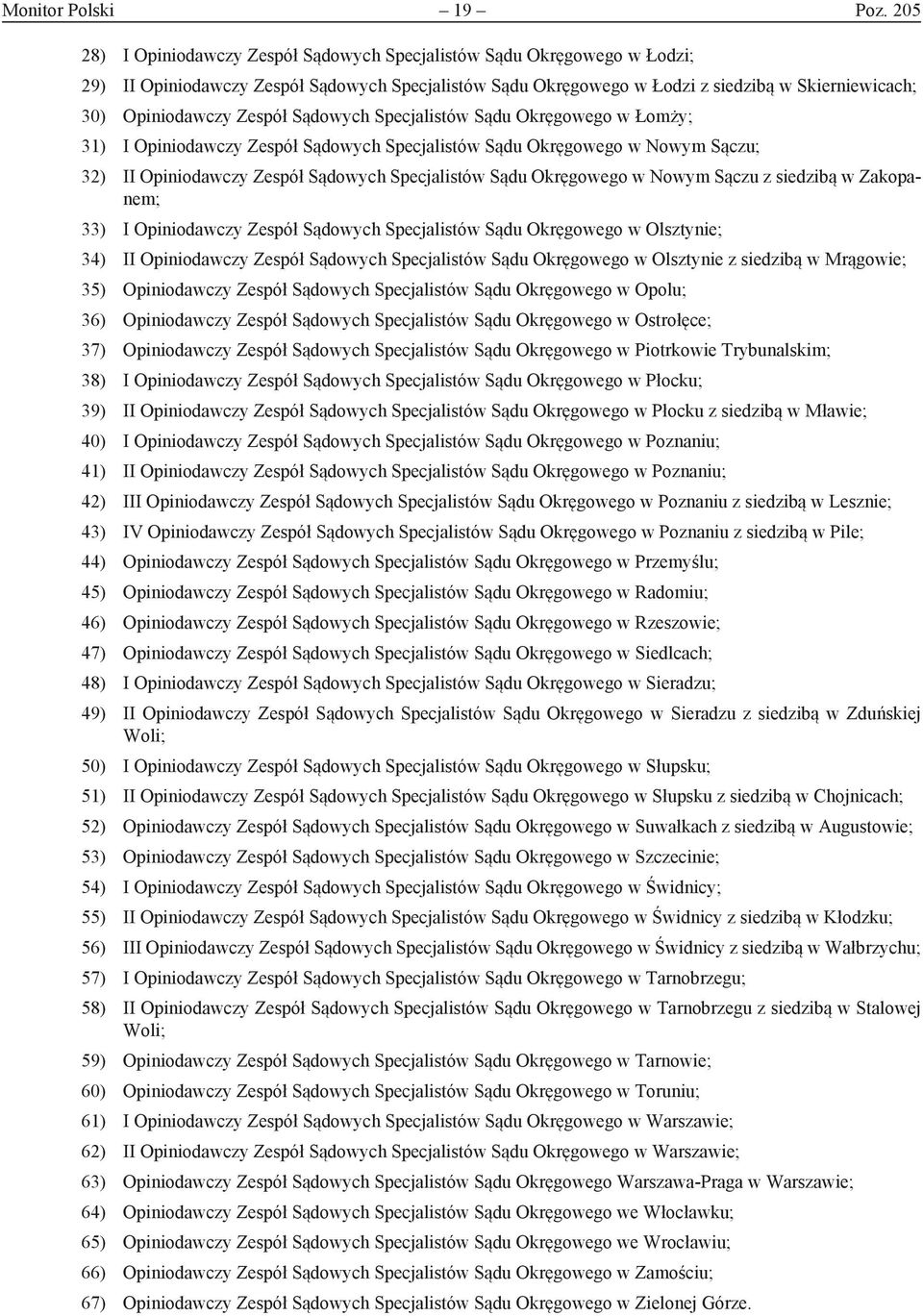 Zespół Sądowych Specjalistów Sądu Okręgowego w Łomży; 31) I Opiniodawczy Zespół Sądowych Specjalistów Sądu Okręgowego w Nowym Sączu; 32) ii Opiniodawczy Zespół Sądowych Specjalistów Sądu Okręgowego w