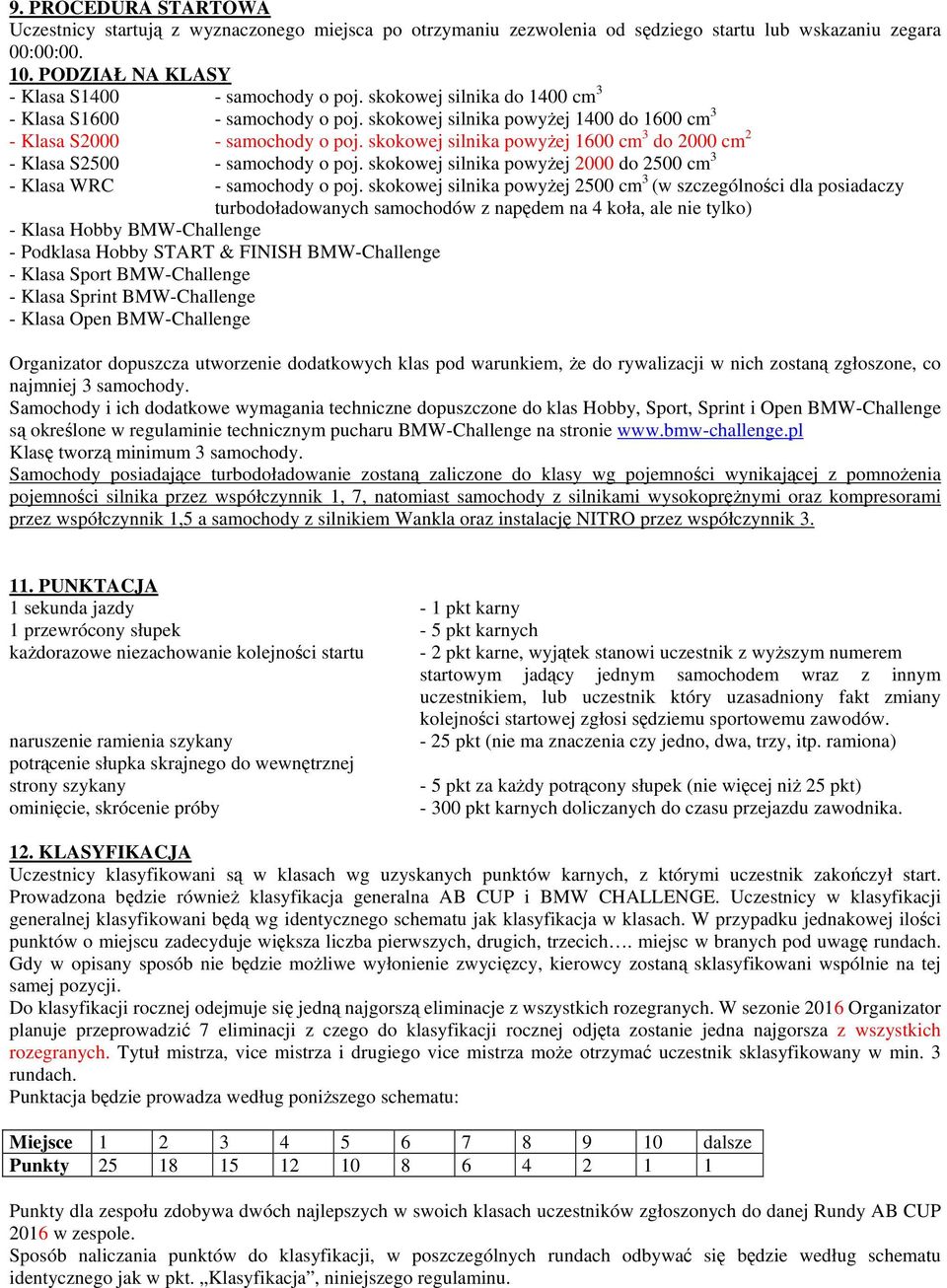 skokowej silnika powyżej 1600 cm 3 do 2000 cm 2 - Klasa S2500 - samochody o poj. skokowej silnika powyżej 2000 do 2500 cm 3 - Klasa WRC - samochody o poj.