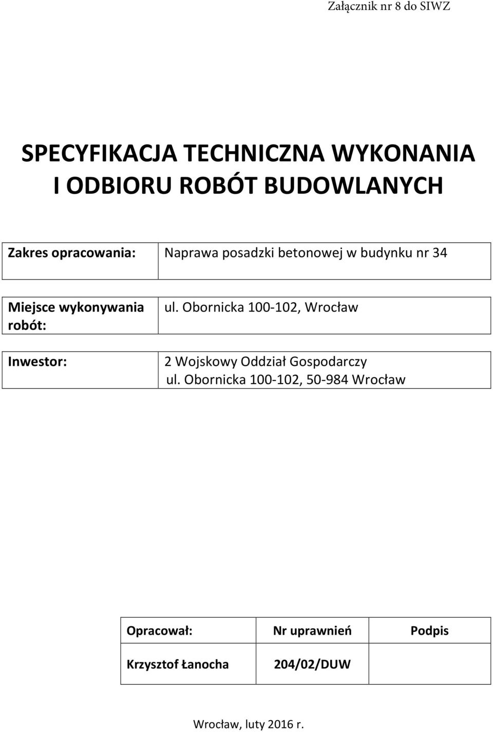 Obornicka 100-102, Wrocław 2 Wojskowy Oddział Gospodarczy ul.