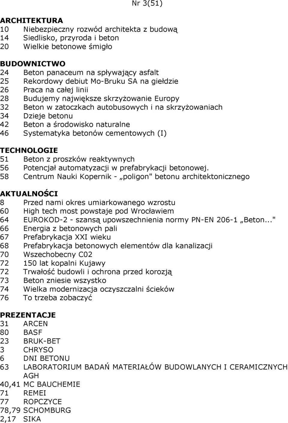 cementowych (I) 51 Beton z proszków reaktywnych 56 Potencjał automatyzacji w prefabrykacji betonowej.