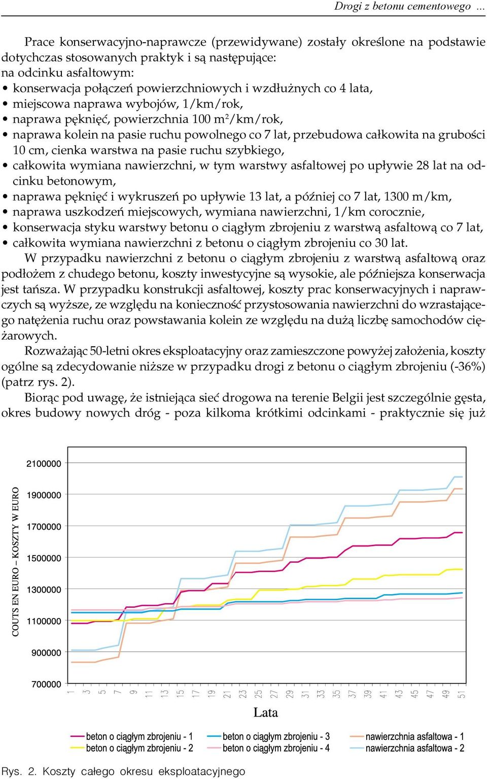 nych co 4 lata, miejscowa naprawa wybojów, 1/km/rok, naprawa pêkniêæ, powierzchnia 100 m 2 /km/rok, naprawa kolein na pasie ruchu powolnego co 7 lat, przebudowa ca³kowita na gruboœci 10 cm, cienka