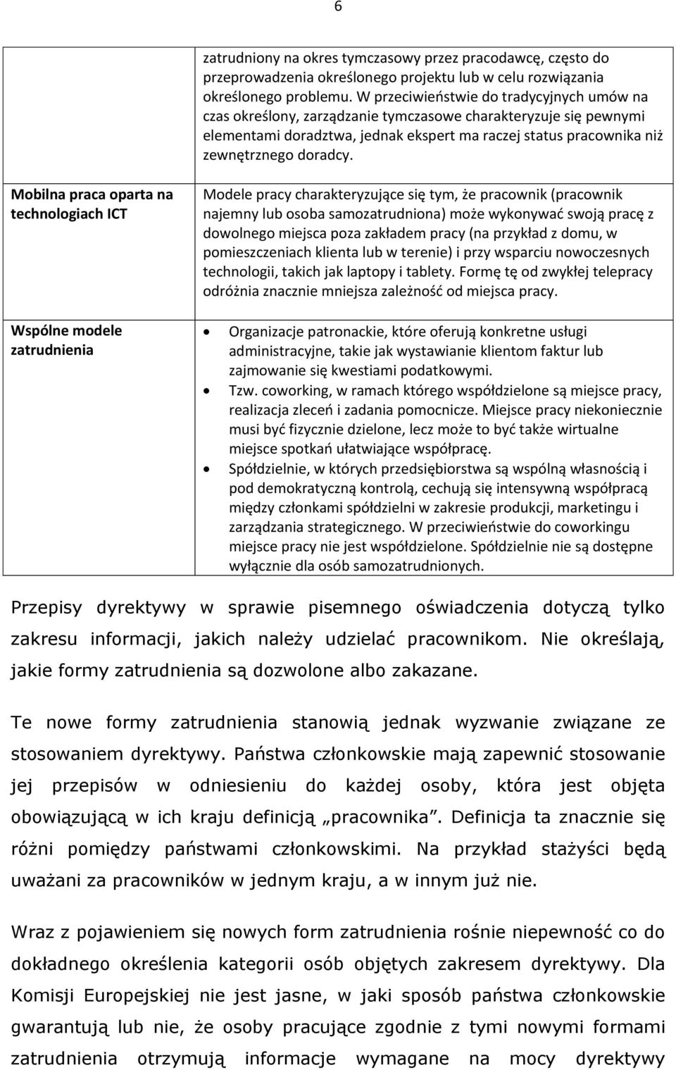 Mobilna praca oparta na technologiach ICT Modele pracy charakteryzujące się tym, że pracownik (pracownik najemny lub osoba samozatrudniona) może wykonywać swoją pracę z dowolnego miejsca poza