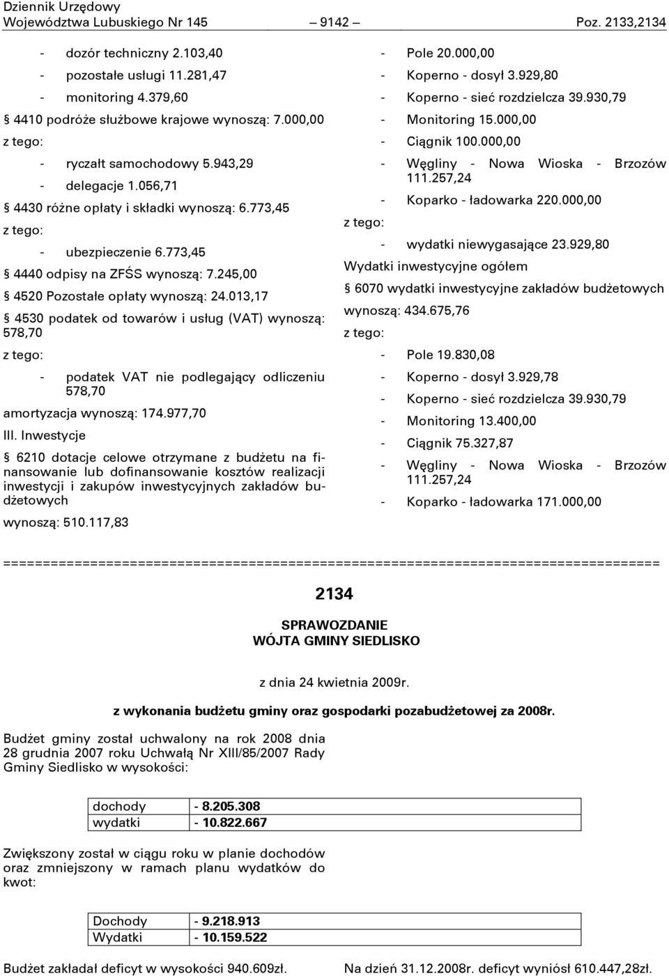 245,00 4520 Pozostałe opłaty wynoszņ: 24.013,17 4530 podatek od towarów i usług (VAT) wynoszņ: 578,70 z tego: - podatek VAT nie podlegajņcy odliczeniu 578,70 amortyzacja wynoszņ: 174.977,70 III.