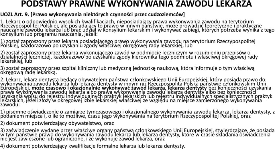 praktyczne nauczanie zawodu lekarza lub brać udział w konsylium lekarskim i wykonywać zabiegi, których potrzeba wynika z tego konsylium lub programu nauczania, jeżeli: 1) został zaproszony przez