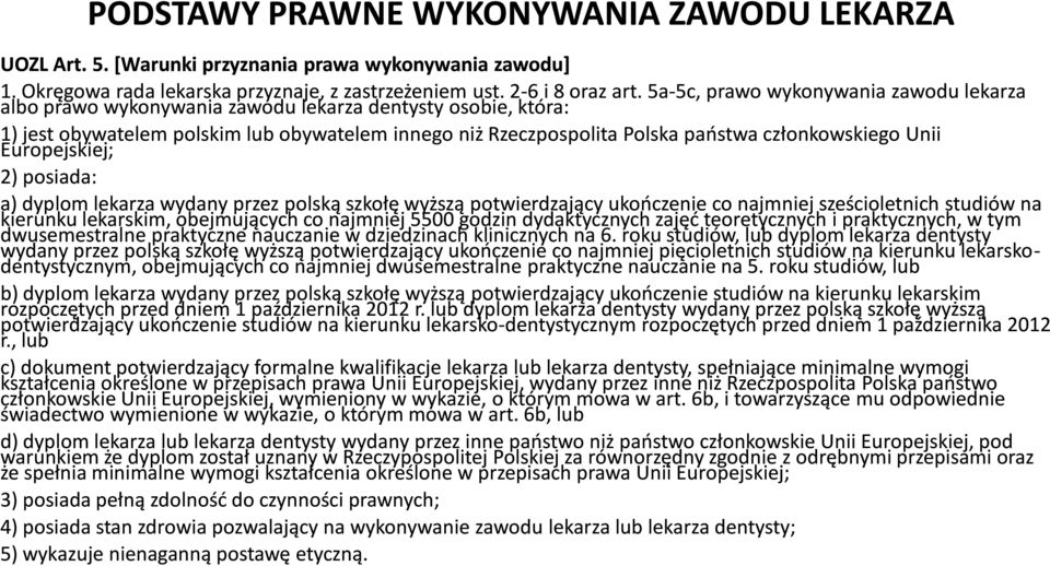 członkowskiego Unii Europejskiej; 2) posiada: a) dyplom lekarza wydany przez polską szkołę wyższą potwierdzający ukończenie co najmniej sześcioletnich studiów na kierunku lekarskim, obejmujących co