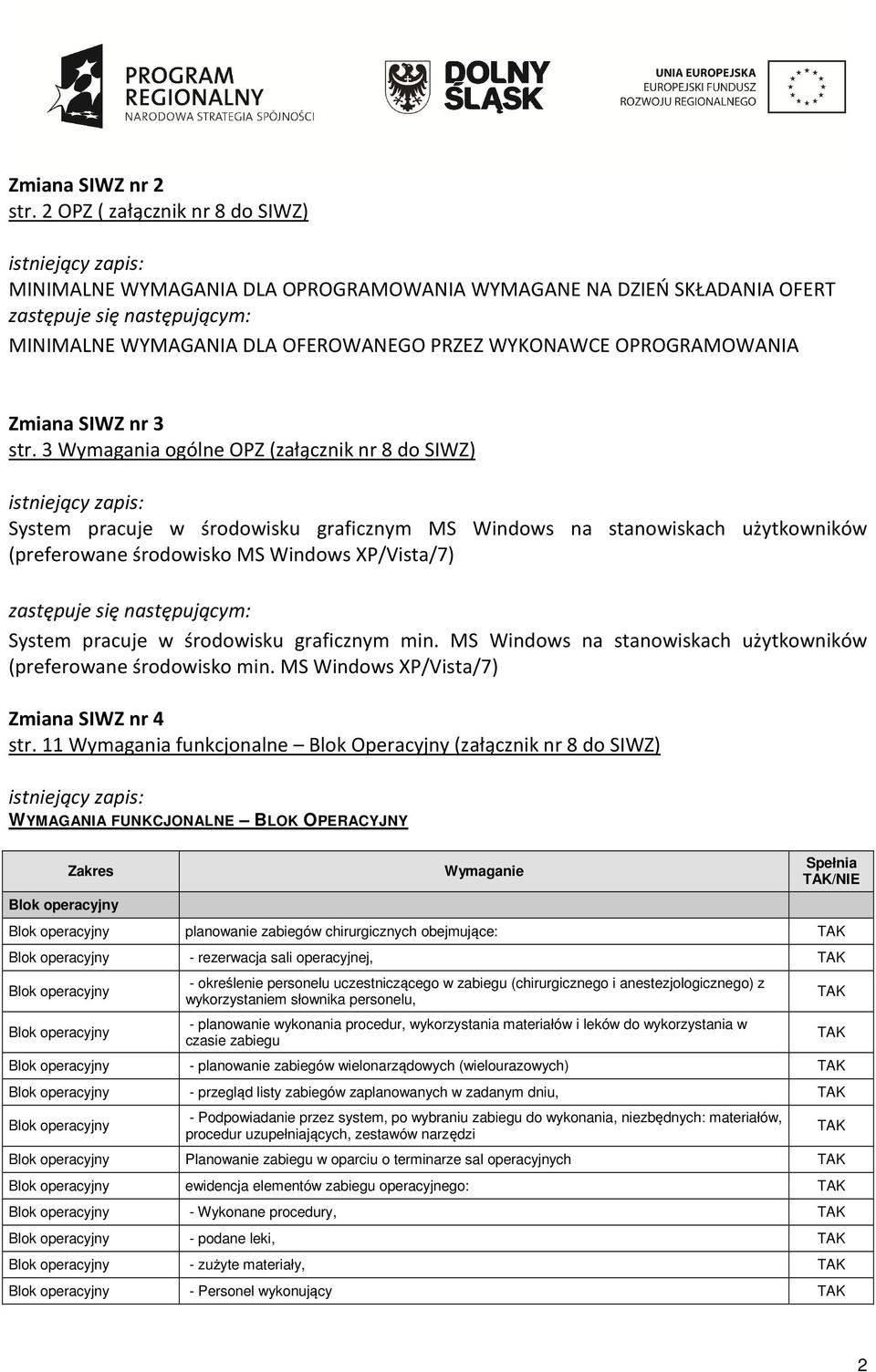 3 Wymagania ogólne OPZ (załącznik nr 8 do SIWZ) System pracuje w środowisku graficznym MS Windows na stanowiskach użytkowników (preferowane środowisko MS Windows XP/Vista/7) System pracuje w