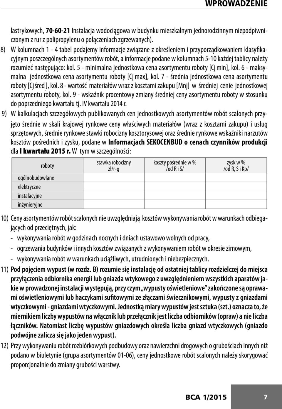 rozumieć następująco: kol. 5 - minimalna jednostkowa cena asortymentu roboty [Cj min], kol. 6 - maksymalna jednostkowa cena asortymentu roboty [Cj max], kol.