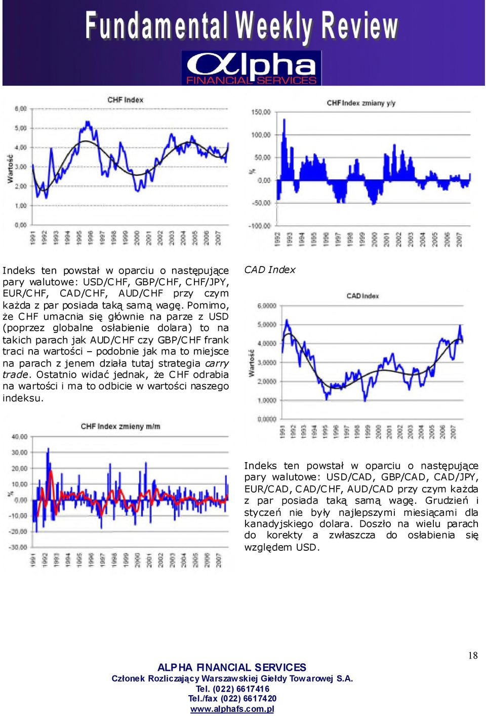 jenem dział a tutaj strategia carry trade. Ostatnio widaćjednak, ż e C HF odrabia na wartoś ci i ma to odbicie w wartości naszego indeksu.