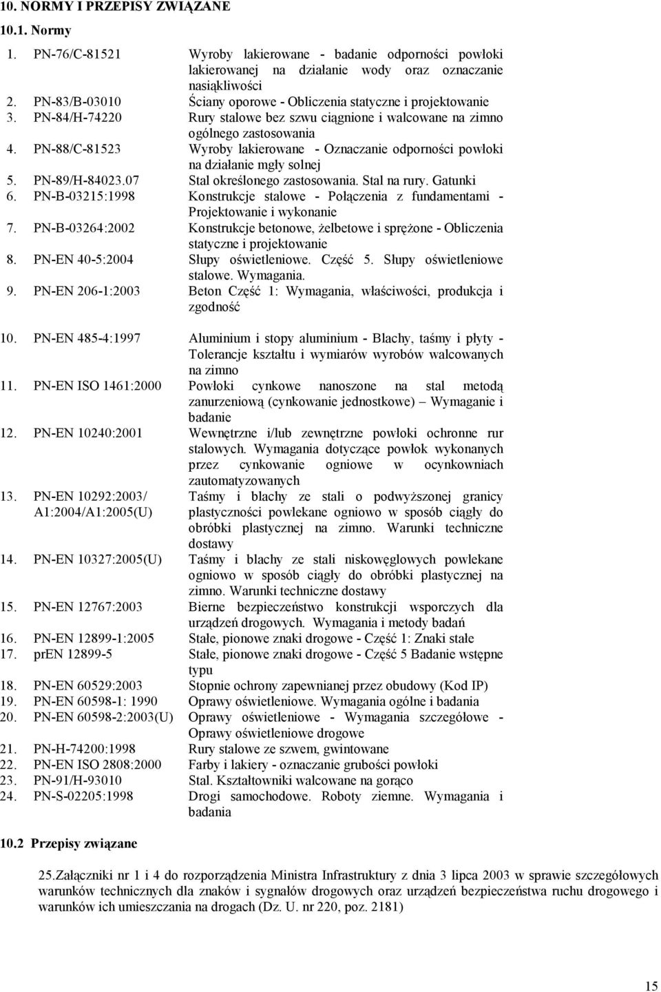 PN-88/C-81523 Wyroby lakierowane - Oznaczanie odporności powłoki na działanie mgły solnej 5. PN-89/H-84023.07 Stal określonego zastosowania. Stal na rury. Gatunki 6.