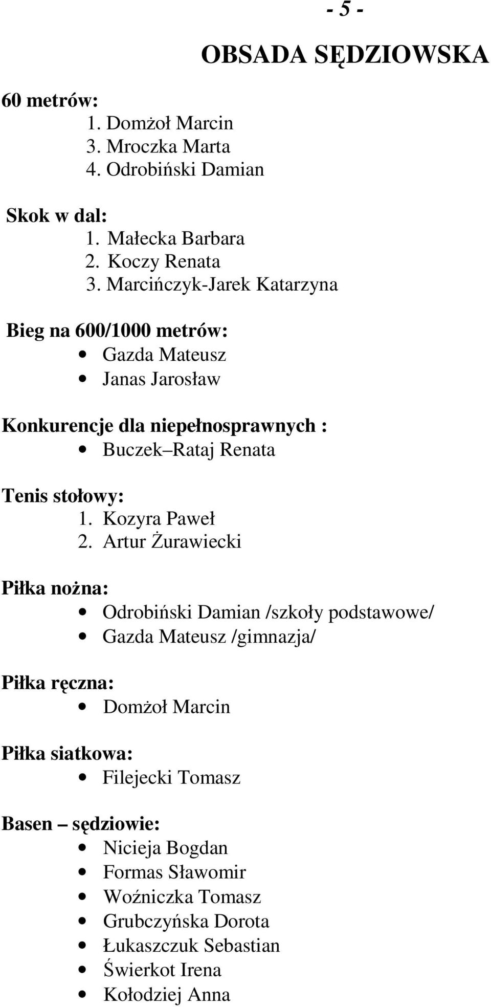 stołowy: 1. Kozyra Paweł 2.