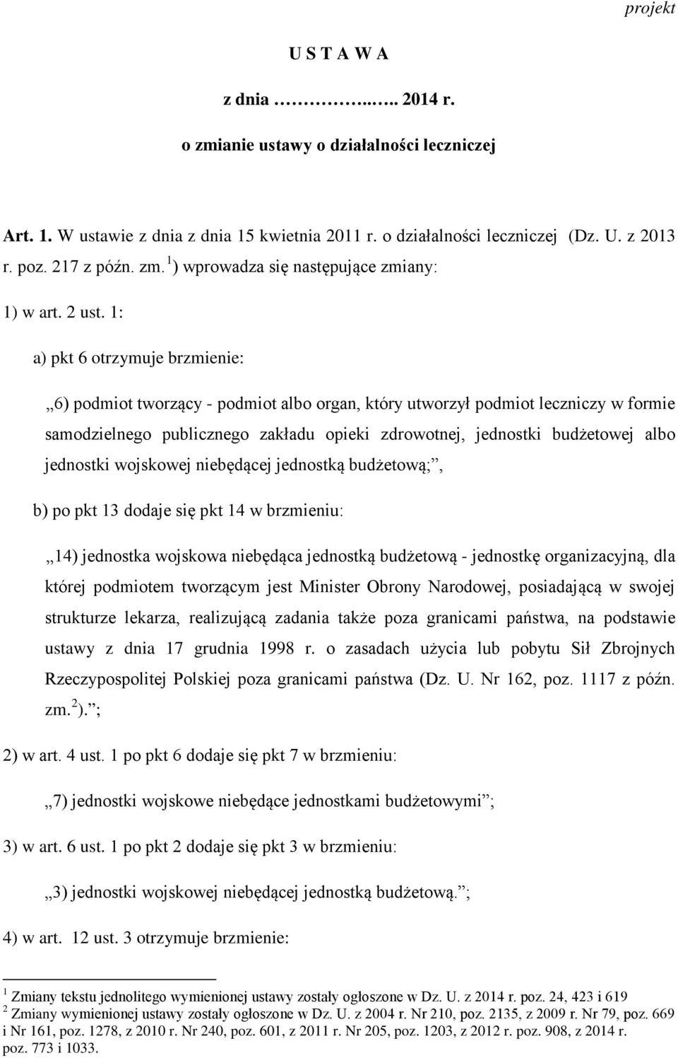 1: a) pkt 6 otrzymuje brzmienie: 6) podmiot tworzący - podmiot albo organ, który utworzył podmiot leczniczy w formie samodzielnego publicznego zakładu opieki zdrowotnej, jednostki budżetowej albo