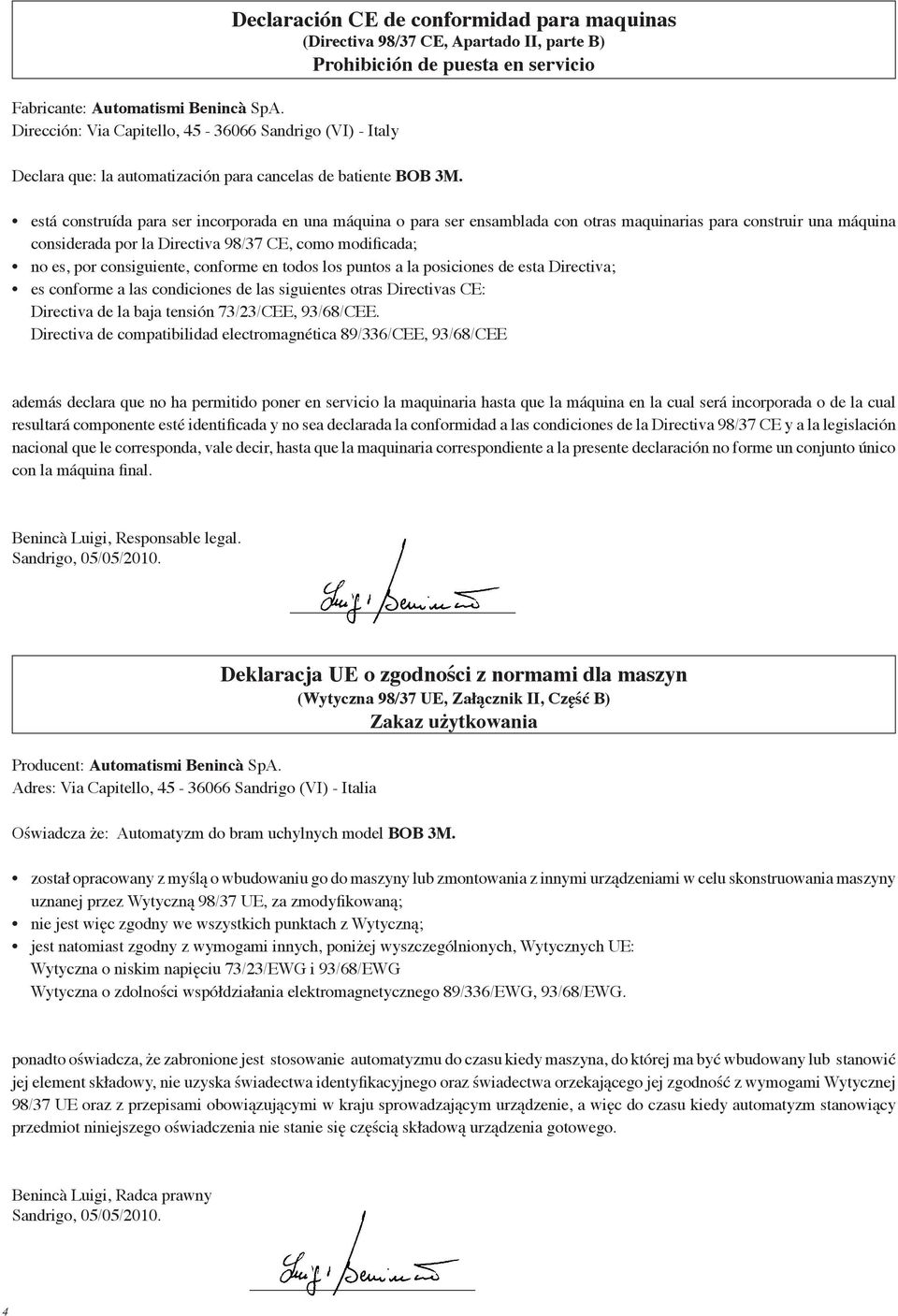 automatización para cancelas de batiente BOB 3M.
