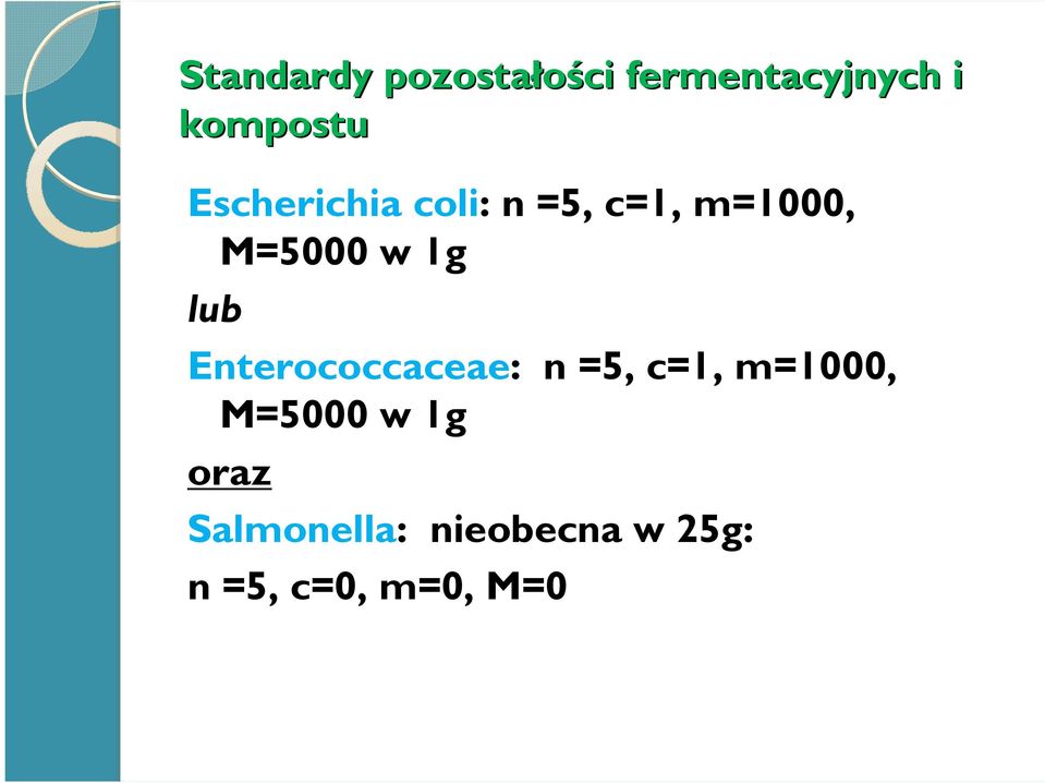 lub Enterococcaceae: n =5, c=1, m=1000, M=5000 w