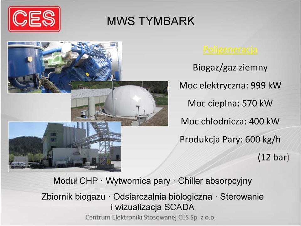 kg/h Moduł CHP Wytwornica pary Chiller absorpcyjny Zbiornik