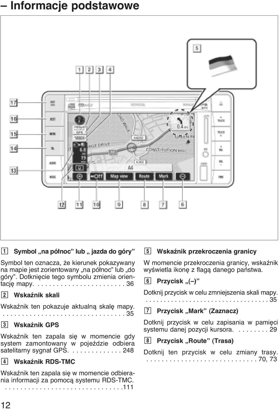 ................................ 35 3 Wskaênik GPS Wskaênik ten zapala si w momencie gdy system zamontowany w pojeêdzie odbiera satelitarny sygna GPS.